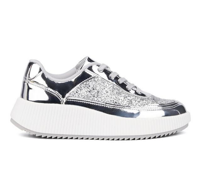 Women's New York and Company Tana Wedge Platform Sneakers in Silver Glitter color