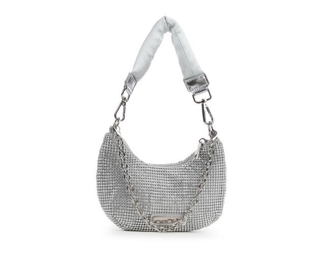 Madden Girl Rhinestone Mesh Mini Crossbody Handbag in Silver color