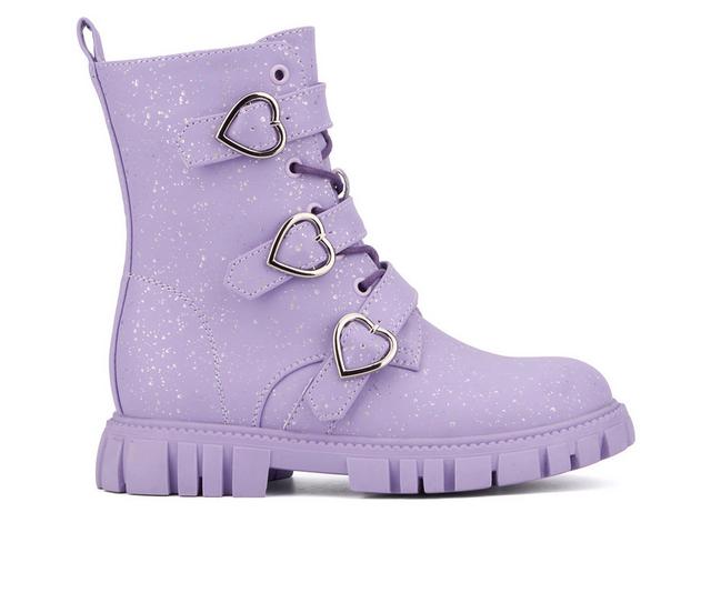 Girls' Olivia Miller Girl Little & Big Kid Love Me Combat Boots in Purple color