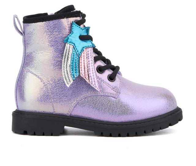 Girls' Olivia Miller Girl Toddler Crystal Sky Combat Boots in Purple color