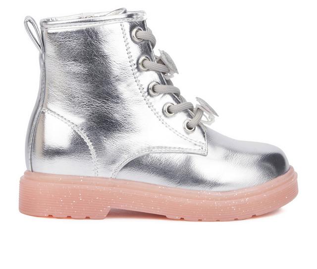 Girls' Olivia Miller Girl Toddler Space Case Combat Boots in Silver color