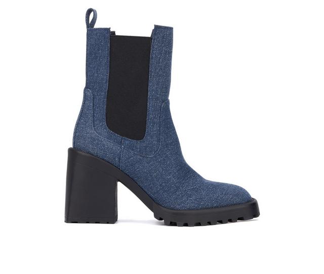 Women's Olivia Miller No Notes Mid Calf Chelsea Boots in Denim color