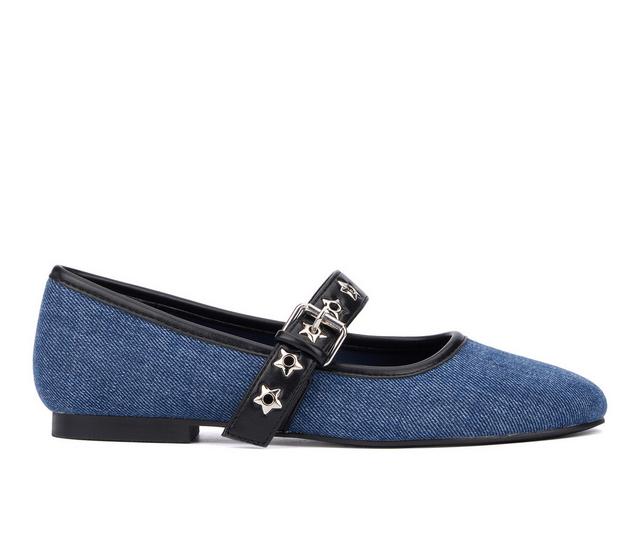 Women's Olivia Miller Element Mary Jane Flats in Denim color