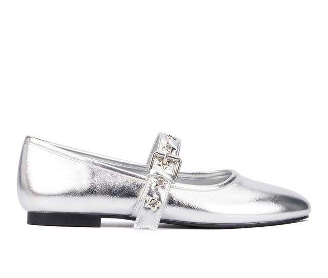 Women's Olivia Miller Element Mary Jane Flats in Silver color