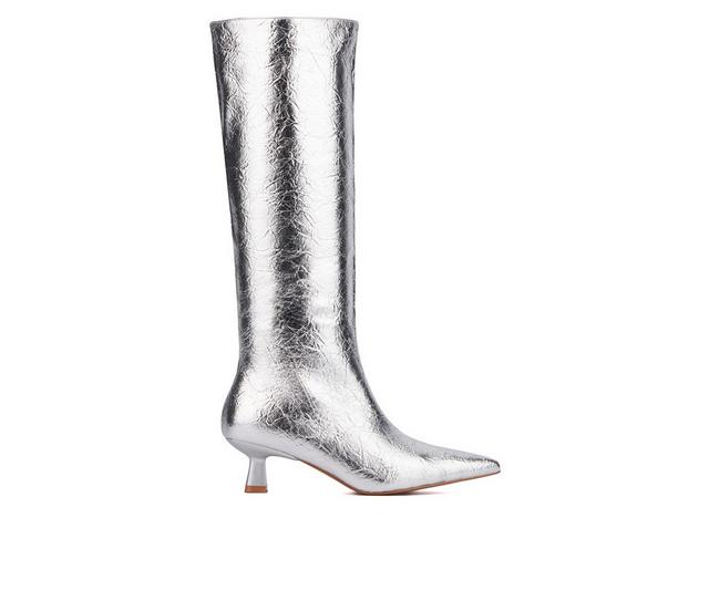 Women's Olivia Miller Mars Knee High Boots in Silver color