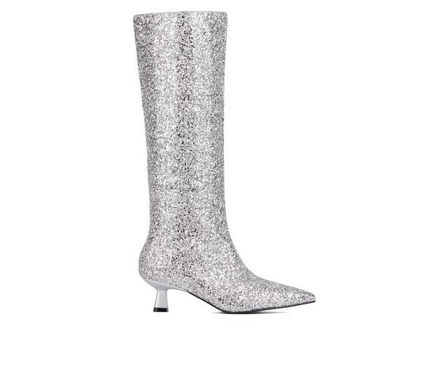 Women's Olivia Miller Mars Knee High Boots in Silver Glitter color