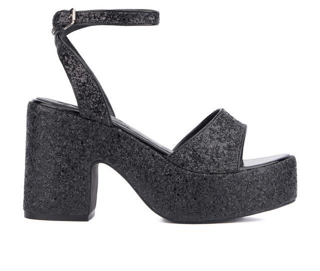 Women's Olivia Miller Capricorn Platform Dress Sandals in Black Glitter color