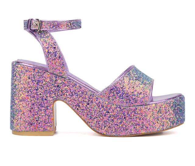 Women's Olivia Miller Capricorn Platform Dress Sandals in Lilac Glitter color