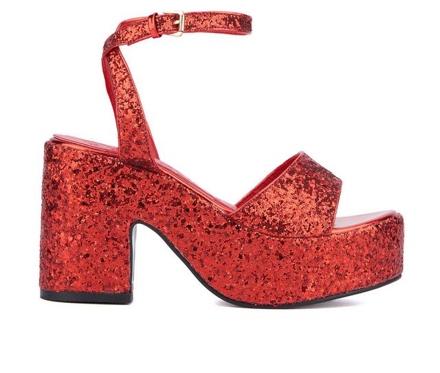 Women's Olivia Miller Capricorn Platform Dress Sandals in Red Glitter color