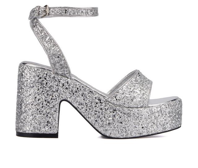 Women's Olivia Miller Capricorn Platform Dress Sandals in Silver Glitter color