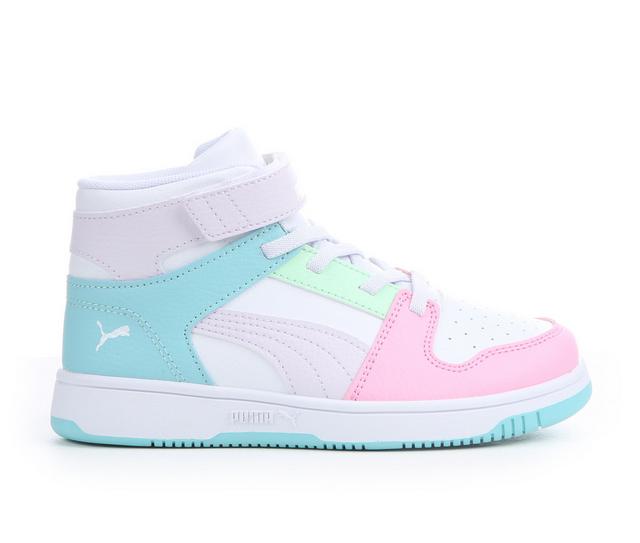 Girls' Puma Little Kid & Big Kid Rebound Layup RCL High-Top Sneakers in Wht/Pnk/Prpl/Aq color