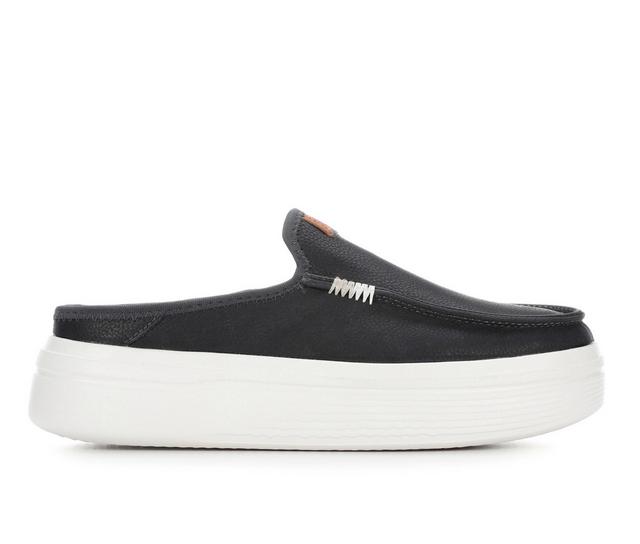 Women's HEYDUDE Austin Lift Platform Casual Shoes in Black Leather color