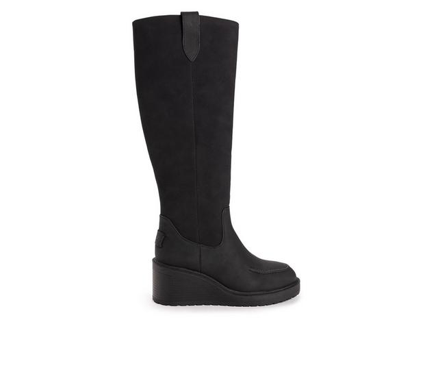 Women's MUK LUKS Sloane Knee High Wedge Boots in Black color