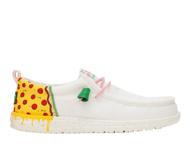 Men's HEYDUDE Wally Funk TMNT Pizza Casual Shoes in White/Red color