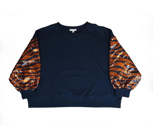 MARY SQUARE Tiger Stripe Millie Sweatshirts in Navy/Orange AU color