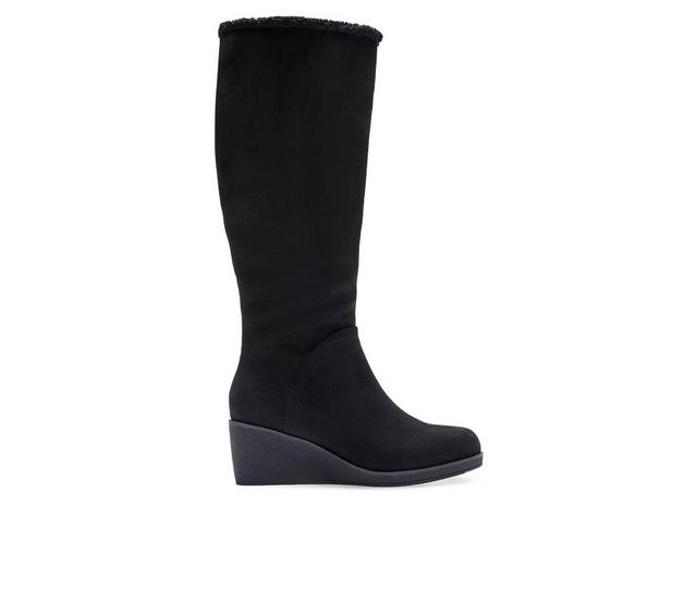 Women's Aerosoles Binocular Shearling Tall Winter Wedge Boots in Black color