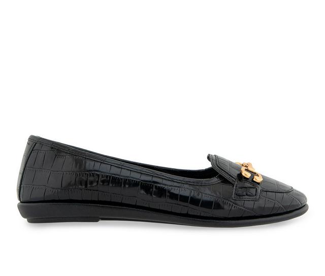 Women's Aerosoles Bobbi Flats in Black Croco color