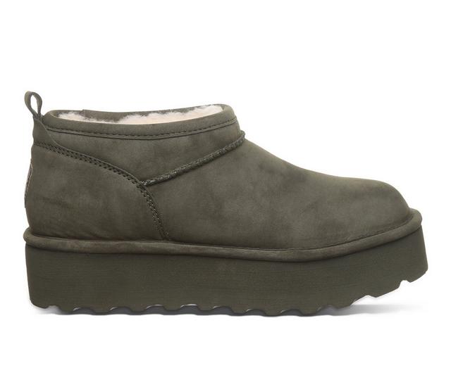 Women's Bearpaw Retro Super Short Vegan Platform Winter Booties in Algae color