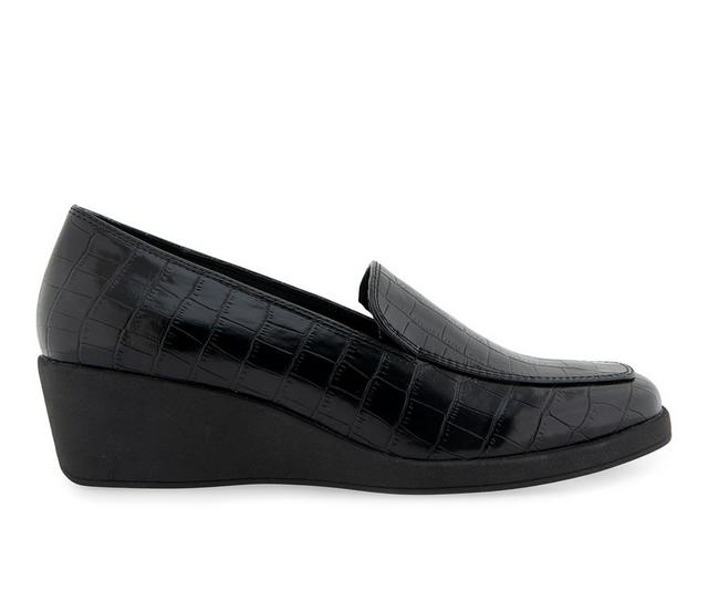 Women's Aerosoles Tart Loafers in Black Croco color