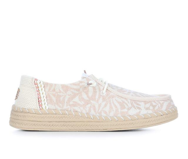 Women's HEYDUDE Wendy Espadrille Retro Palm Casual Shoes in PINK/WHITE color