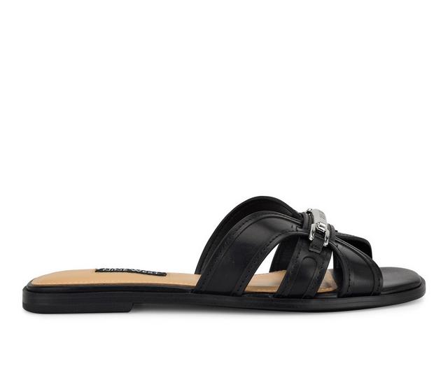 Women's Nine West Gabie Flat Sandals in Black color