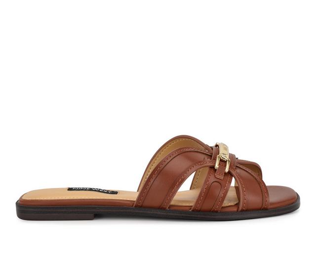 Women's Nine West Gabie Flat Sandals in Medium Brown color