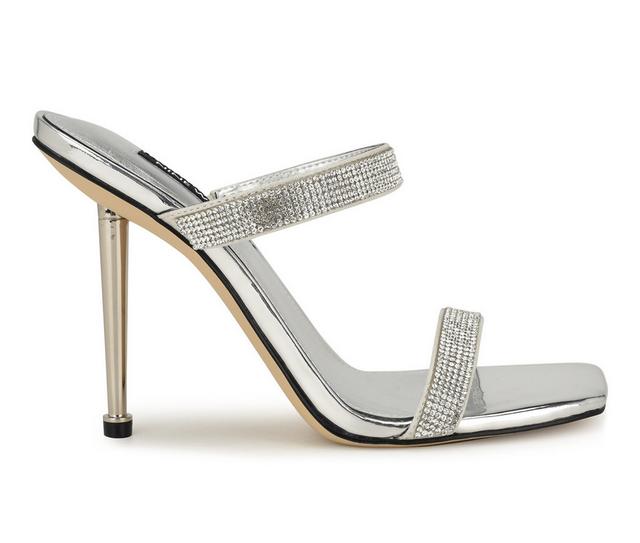 Women's Nine West Yogirl Dress Sandals in Silver Shimmer color