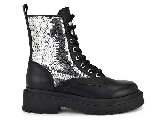 Women's Nine West Hediy Combat Boots in Black/Silver color