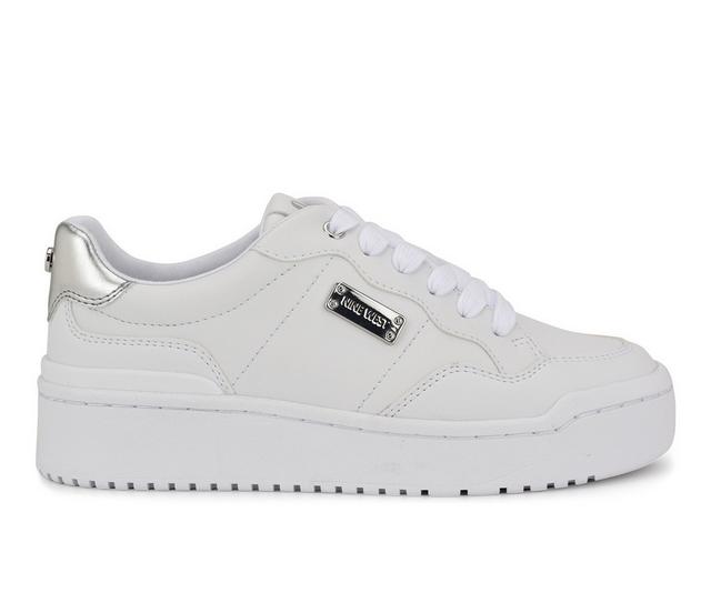 Women's Nine West Aleno Sneakers in White/Silver color