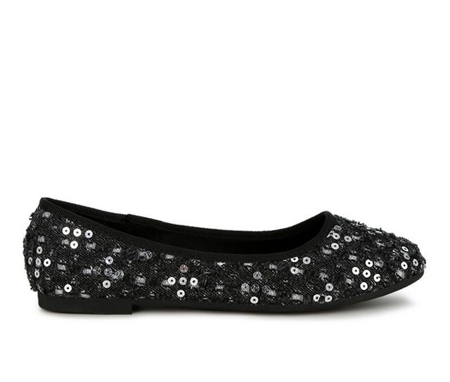 Women's London Rag Sujet Flats in Black color