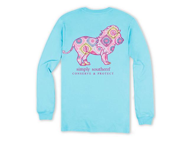 Simply Southern Tracking Lion Long Sleeve Tee in Pool Blue color