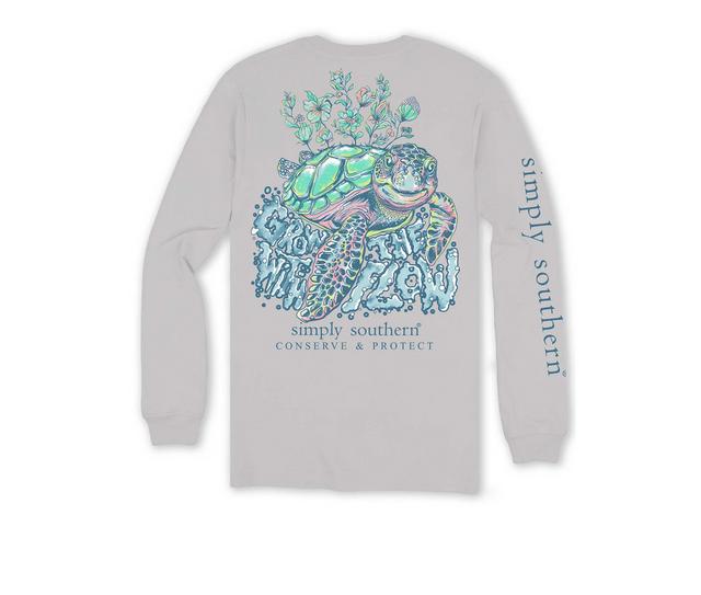 Simply Southern Tracking Turtle Grow Long Sleeve Tee in Whitewtr Grey color