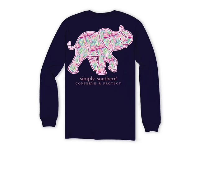 Simply Southern Tracking Elephant Long Sleeve Tee in Eclipse Blue color