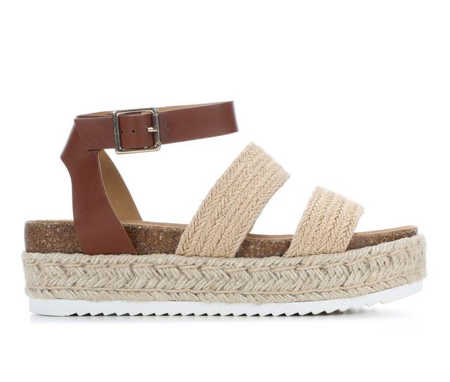 Women's Soda Bryson Wedge Sandals in Tan/Jute color