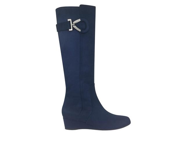 Women's Impo Georgia Knee High Wedge Boots in Midnight  Blue color