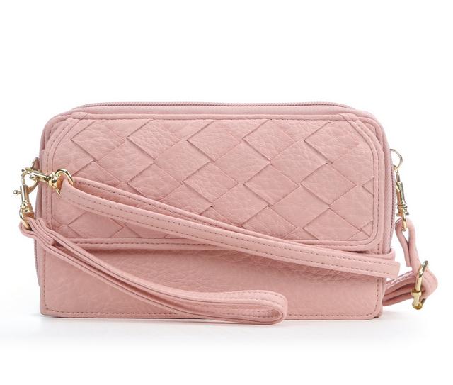 Bueno Of California Woven Wallet on a String Crossbody Bag in Pink color