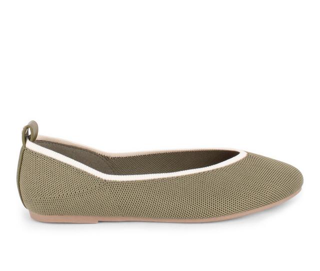 Women's Danskin Soulful Flats in Olive/Camel color