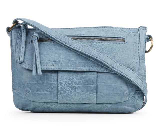 Bueno Of California Waxy Croc Flap Crossbody Handbag in Chambray color
