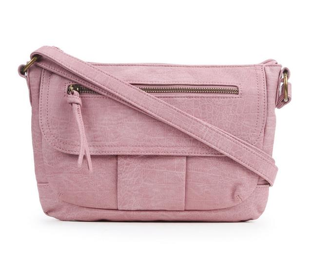 Bueno Of California Waxy Croc Flap Crossbody Handbag in Pink color