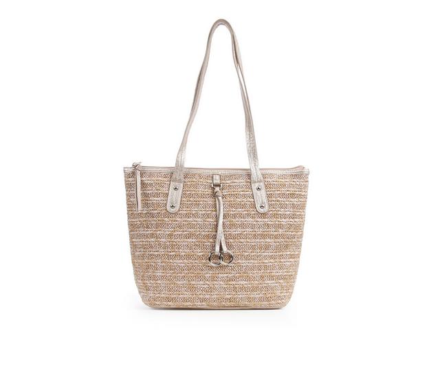 Bueno Of California Straw Top Zip Tote Handbag in Nat/Golden color