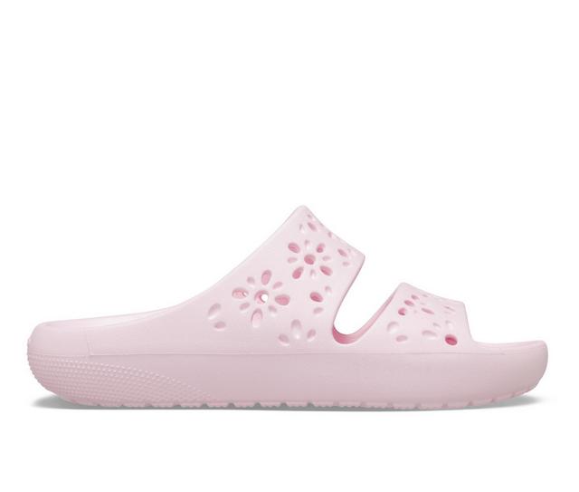 Crocs Classic Floral Cutout Sandal in Pink Milk color