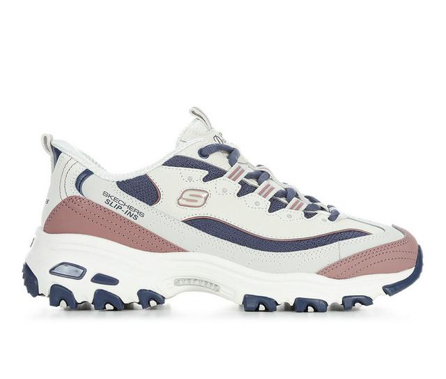 Women's Skechers 150537 Dlites Smooth Slpn Sneakers in Wht/Nvy/Brn color
