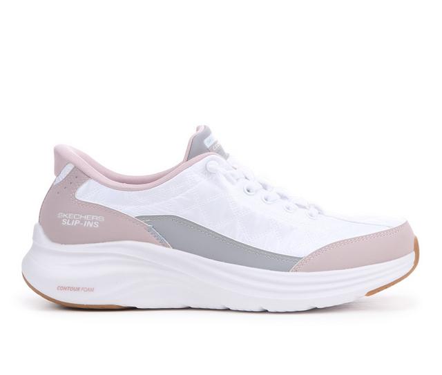 Women's Skechers 150404 Contour Foam Walking Shoes in White/Lav/Grey color
