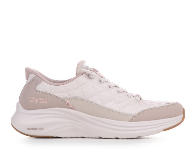 Women's Skechers 150404 Cozy Fit Contour Foam Slip In Walking Shoes in Natural/Taupe color