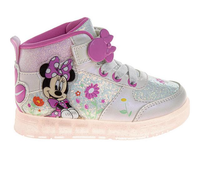 Girls' Disney Toddler Minnie Mouse Flower Hi-Top Sneakers in White/Pink color