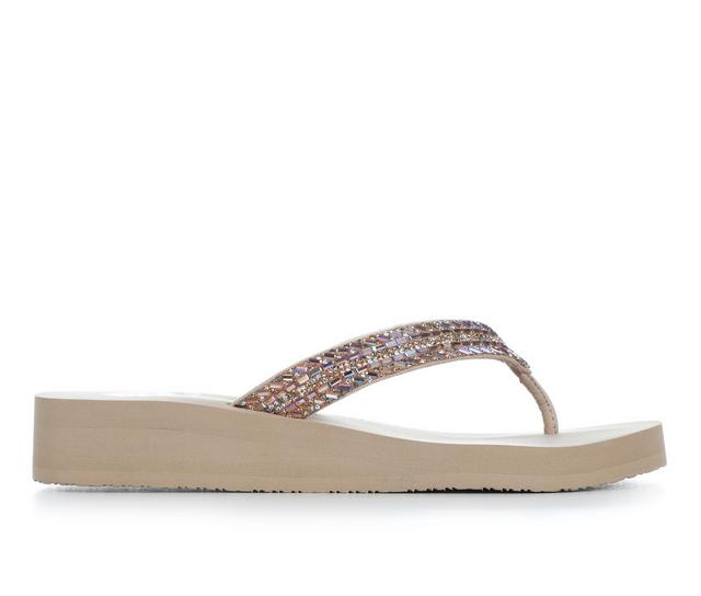 Women's Yellow Box Jovina Wedge Flip-Flops in Taupe color