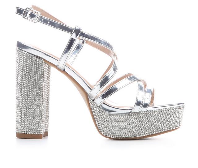 Women's Delicious Skylynn-S Block Heels in Silver Met color