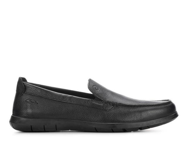 Men's Clarks Flexway Step Loafers in Black Leather color