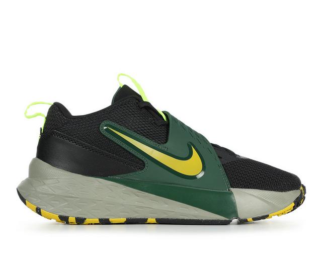 Boys' Nike Big Kid Team Hustle D12 Basketball Shoes in Blk/Citron/Army color
