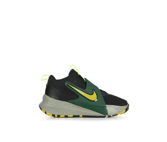Boys' Nike Little Kid Team Hustle D12 Basketball Shoes in Blk/Citron/Army color